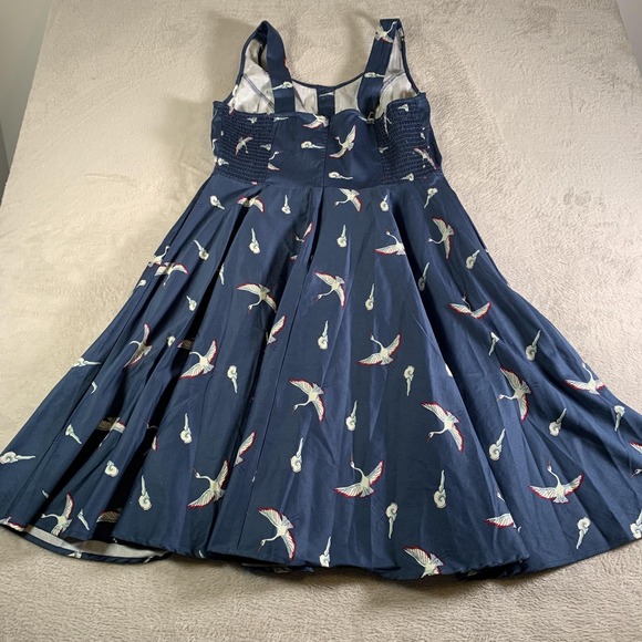 Miss Lulo Dress Womens 1X Blue Bird Print Fit & Flare Button Sleeveless NEW - Picture 12 of 15